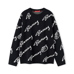 森马不二马联名毛衣女oversize图案打底衫春圆领字母上衣个性小众