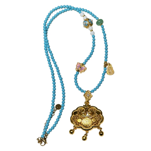 方糖家 新中式古法沙金烧蓝八宝罗盘绿松项链国风轻奢毛衣链女款