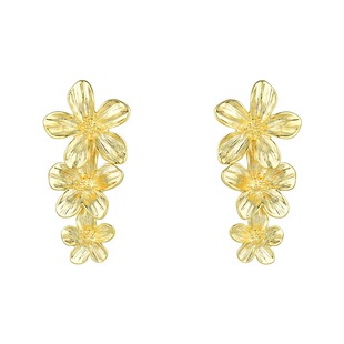 中古vintage高级感繁花夸张三朵金色花朵耳环流苏耳坠无耳洞耳夹