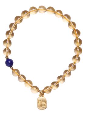 普陀山招财原创天然黄水晶手链女古法金福牌手串青金石转运珠聚财