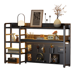 书架洞洞板家用桌面办公桌书桌多层铁艺桌上学生电脑桌收纳置物架