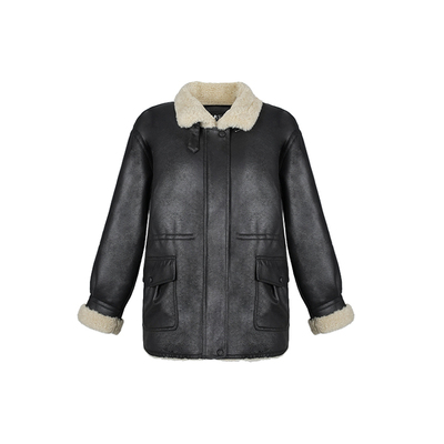 大婷婷冬季时尚麂皮绒毛毛机车服抽绳保暖女短外套上衣加厚DT1790