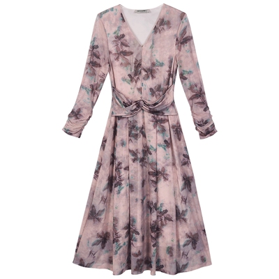 米思阳2024早秋新款水墨晕染网纱连衣裙气质垂感显瘦茶歇裙女3705