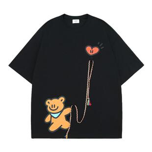 王博文同款GUUKA短袖T恤情侣小熊拉气球半袖宽松 Agaho联名