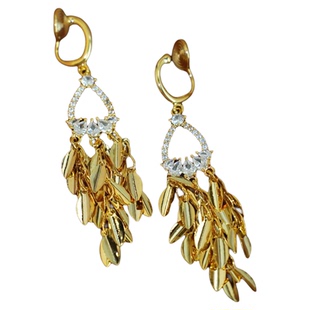 「金棠月」金色流苏树叶耳饰蚊香盘耳夹无耳洞耳钉高级秋冬耳环女