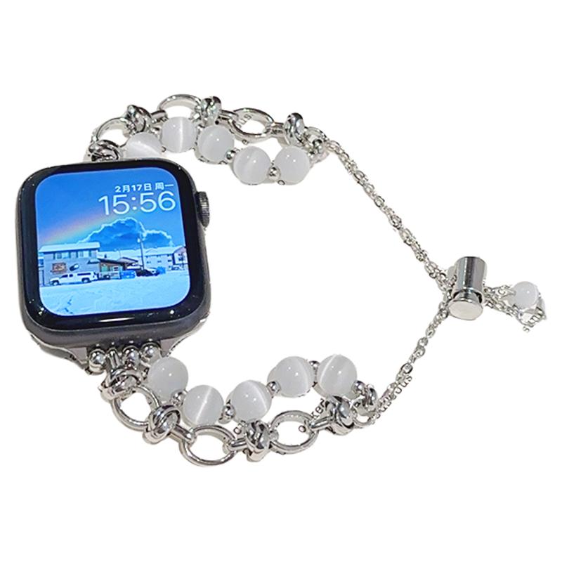 适用iwatch表带猫眼石金属表链