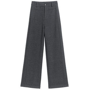 桑蚕羊毛直筒裤女以利曼贝秋冬新款高腰显瘦窄版阔腿裤宽松休闲裤