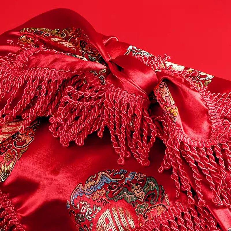 婚庆红布喜盆包裹布号大用品结婚皮缎面女方中式陪嫁红包袱包袱