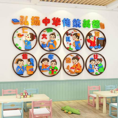 幼儿园环创主题墙成品传统美德文化布置国学教室走廊楼梯墙面装饰