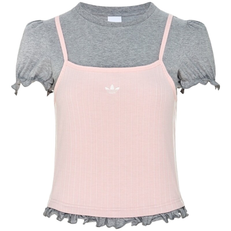 adidas阿迪达斯三叶草女子经典泡泡袖T恤假两件正肩短袖LI5118