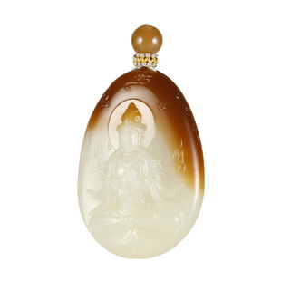玉说和田玉观音吊坠男款玉坠糖青白玉山水观自在菩萨鸿运高照挂件