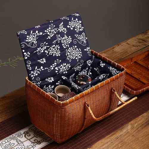夏梦竹编茶箱便携茶具收纳茶茶旅行笼复古提篮手工包藤箱人手提