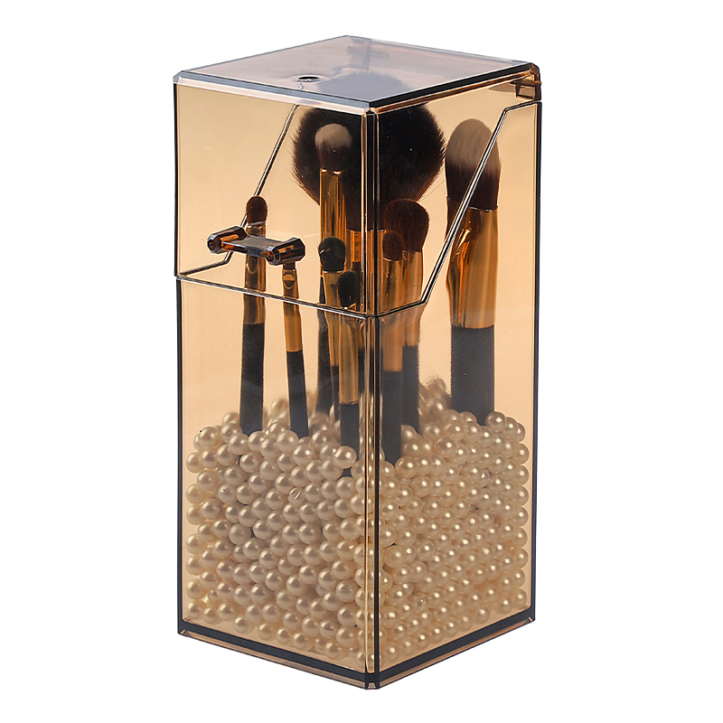 桌面刷筒高级感化妆品收纳盒子梳妆台有盖防尘口红唇釉眉笔置物架