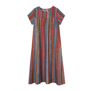 新款棉绸连衣裙女夏季年轻妈妈气质高端民族风大摆长裙度假沙滩裙