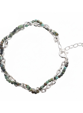 OUTSIDERINSIDE 绿松石手工编织缠绕925银链条手链 情侣男女同款