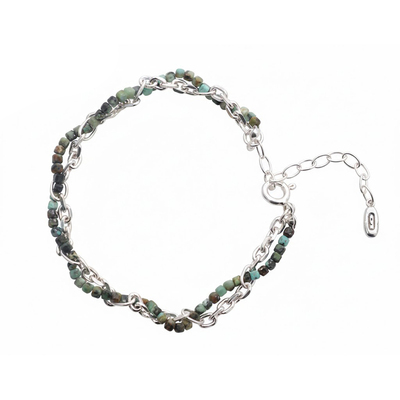 OUTSIDERINSIDE 绿松石手工编织缠绕925银链条手链 情侣男女同款