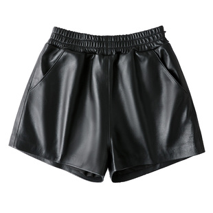 2025年 秋冬新款真皮皮裤女绵羊皮短裤a字松紧高腰宽松显瘦阔腿裤