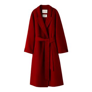 RUISHI芮时博主同款魔鬼大衣新年红色纯羊毛双面呢大衣毛呢外套女