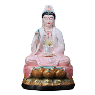 戴玉堂陶瓷正坐古莲观音摆件客厅家用供奉南海观世音菩萨佛像坐像