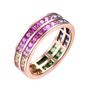 私意珠宝天然彩宝4.1克拉彩蓝宝戒指18K金公主方宝石满圈排戒定制