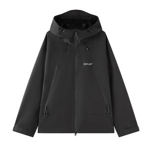 森马冲锋衣外套男春秋户外徒步进藏情侣款连帽夹克黑色登山服百搭