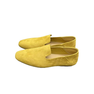 春季绒面方头平底一脚蹬乐福女鞋