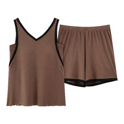 睡衣女款夏季冰丝薄款自带胸垫无袖背心短裤防走光时尚家居服套装