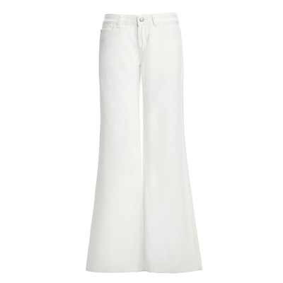 白色低腰微喇牛仔裤美式辣妹显瘦