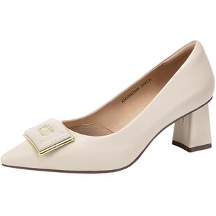 【静音系列】千百度粗高跟鞋秋季新款通勤浅口羊皮法式单鞋女