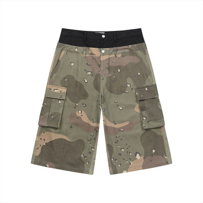 特惠6折 EMPTY REFERENCE做旧直筒八分短裤假两件迷彩拼接中裤
