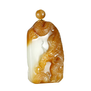 玉友和田玉龙牌吊坠男款玉坠糖青白玉龙行天下玉牌玉佩玉石挂件