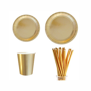 Disposable party paper cups, tissue paper plates烫金纯色盘