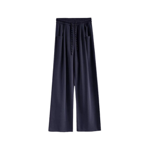 大码藏青色运动裤胖mm直筒春季裤子女款休闲慵懒垂感宽松阔腿卫裤