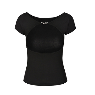 EMPTY PAGE黑/白一字肩露背T恤褶皱收腰修身显瘦短袖