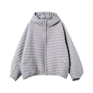 宝诗黎条纹小个子新款宽松轻薄羽绒服女秋冬2025连帽短款百搭外套