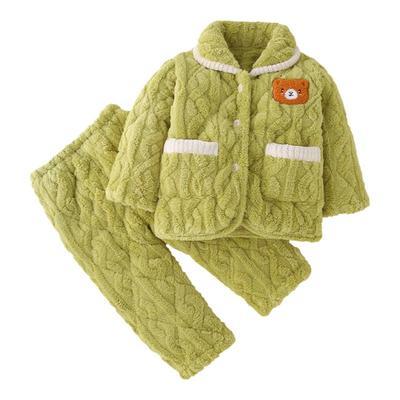 儿童睡衣法兰绒套装珊瑚男童男孩中大童宝宝冬季加绒加厚款居家服