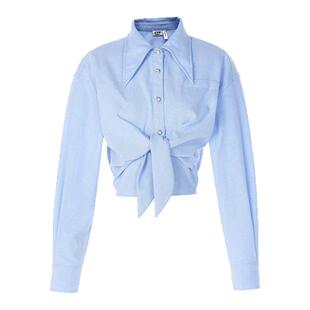 lefame拉飞姆2025秋冬新款简约中性风兔耳朵打结短款上衣衬衫女