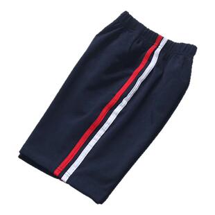 校服纯棉宽松深蓝色运动中小学生幼儿园黄红白条中五分裤夏薄款