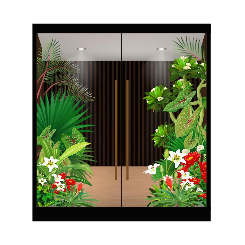 夏日上新热带绿植玻璃门贴纸店铺售楼处落地橱窗美化遮丑静电装饰