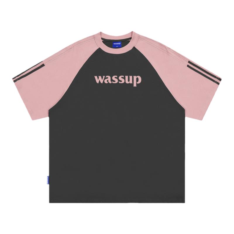 WASSUP拼接三条杠短袖T恤男