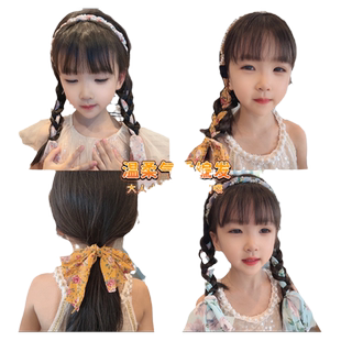 儿童编发飘带发箍女珍珠碎花发带丝巾绑发一体头箍发卡2025年新款