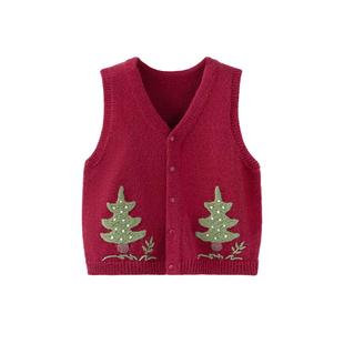 babylove婴儿针织马甲秋冬羊毛针织背心小坎肩拜年马夹浮翠流丹