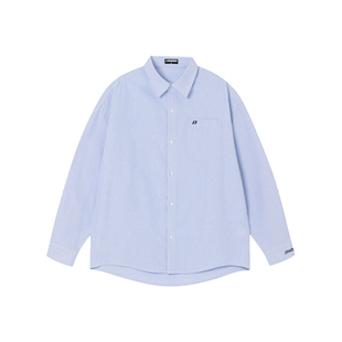 FORNINES高智感刺绣条纹长袖衬衫男女国潮春秋季cleanfit休闲外套