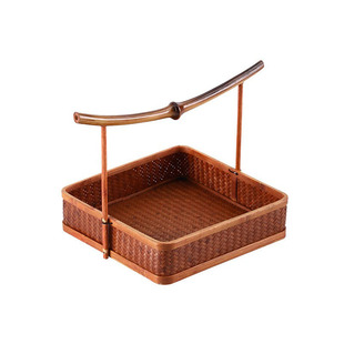 复古竹编大漆提篮筇竹编织水果点心篮茶具收纳篮中式手提便携篮小