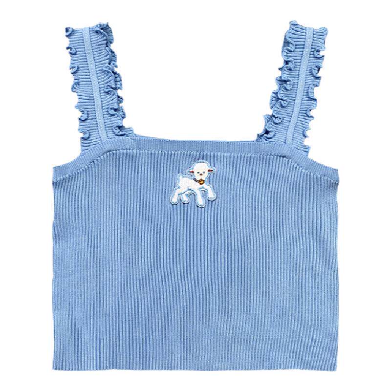 甜心轰炸机美式甜妹风修身小羊一体式带胸垫吊带背心女内搭短上衣