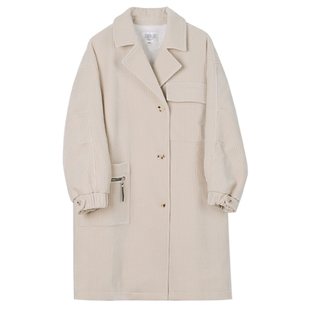 灯芯绒外套女秋冬加厚保暖新款宽松休闲条绒气质高级感中长款大衣