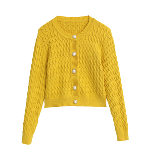 麻花毛衣外套女短款小个子上衣秋冬女装2025新款高腰外穿针织开衫