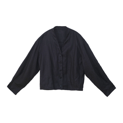 忘城14支亚麻衬衫V领显瘦外套