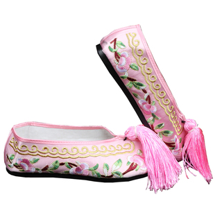 新款京剧越剧丫鬟小姐新娘青衣古装绣花鞋戏曲平底纳米彩鞋女花旦