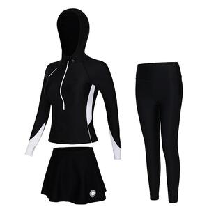 B.Duck分体泳衣女显瘦遮肚长袖防晒保守新款三件套冲浪潜水游泳衣